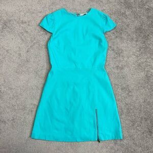 Alice + Olivia Women 4 Blue Turquoise May Zipper Mini Cocktail Dress Short Sleev